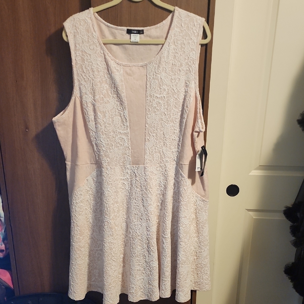 ING Light Pink w/ White Lace Accent  High Neck Sleeveless Dress Size 3X NWT
